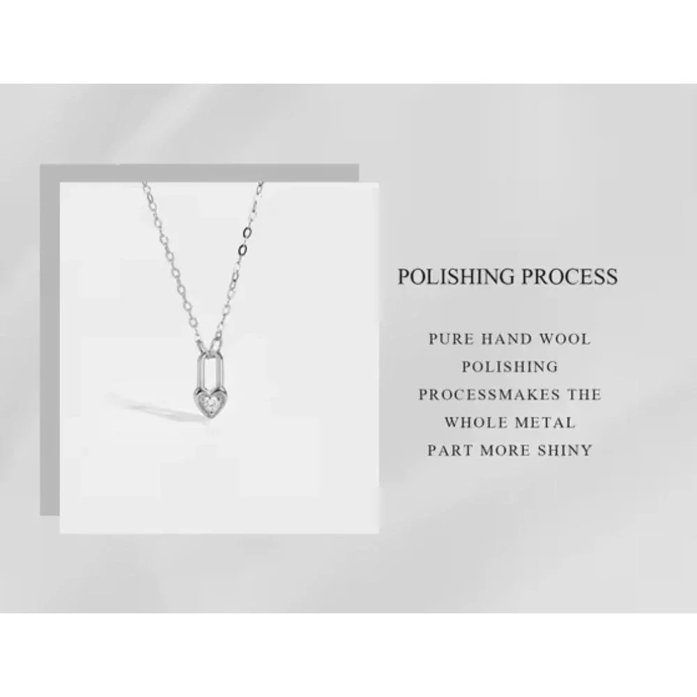 NEW White Gold Filled‎ Heart Lock Diamond Simulate Pendant Necklace